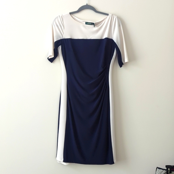 Lauren Ralph Lauren Navy‎ White Jersey Dress size 6 - Picture 1 of 5